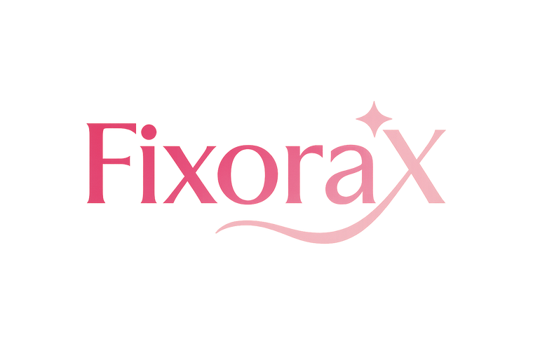 Please create a logo name FixoraX and colours pink 